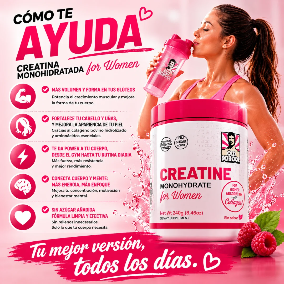 Creatina para mujeres - tabla de ingredientes 5000mg creatina 2000mg colágeno 1000mg BCAA