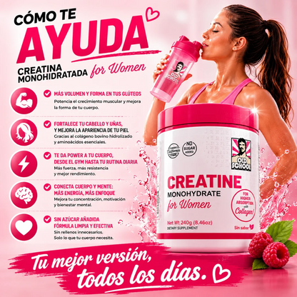 Creatina para mujeres - tabla de ingredientes 5000mg creatina 2000mg colágeno 1000mg BCAA